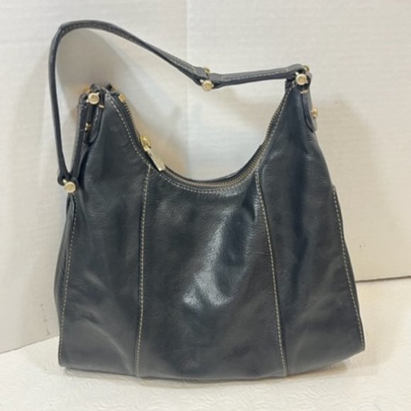 VTG Liz Claiborne Black Soft Leather Stitched Mini HOBO Handbag 10.5"x 8" - Picture 1 of 11
